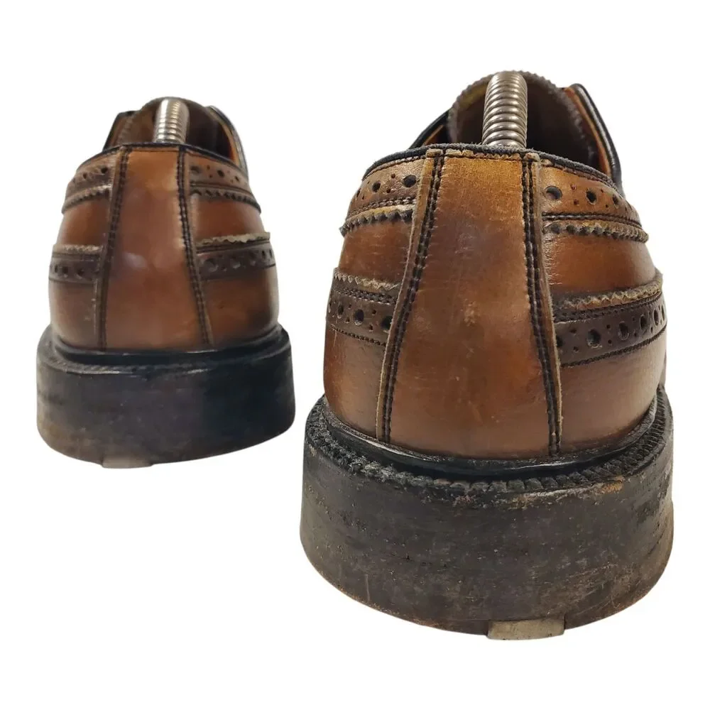 Vintage NUNN BUSH Shoes Mens Size 10 Brown Leather Oxford Wingtip Brogue Casual